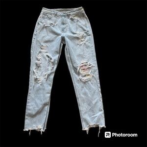 American Eagle distressed boyfriend style rainbow paisley jeans